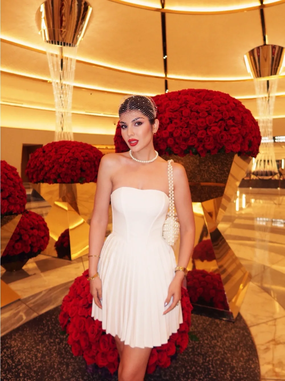 White Strapless Pleated Mini Dress